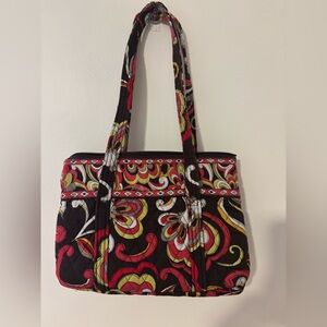 Vera Bradley Quilted Floral Tote Bag - Brown, Red & Yellow with matching wallet!